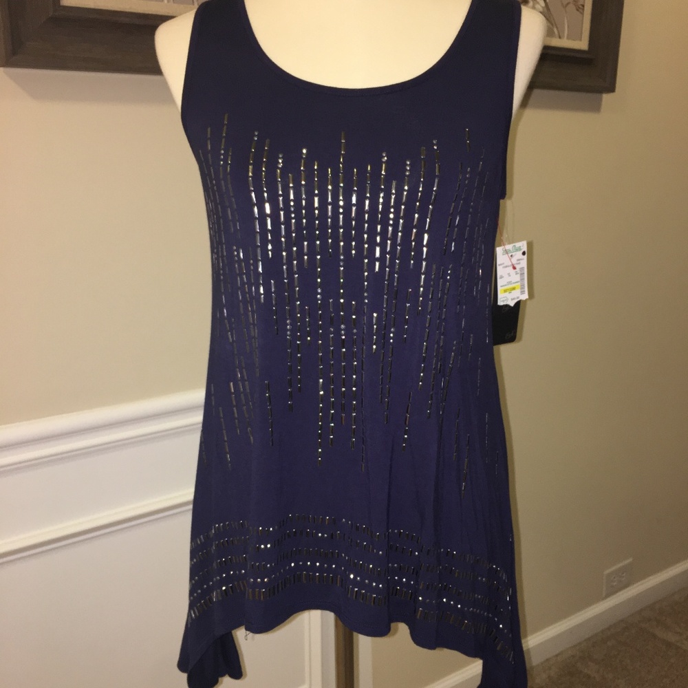 NWT EARL NAVY BLUE TANK WITH GUN METAL DESIGN SZ S